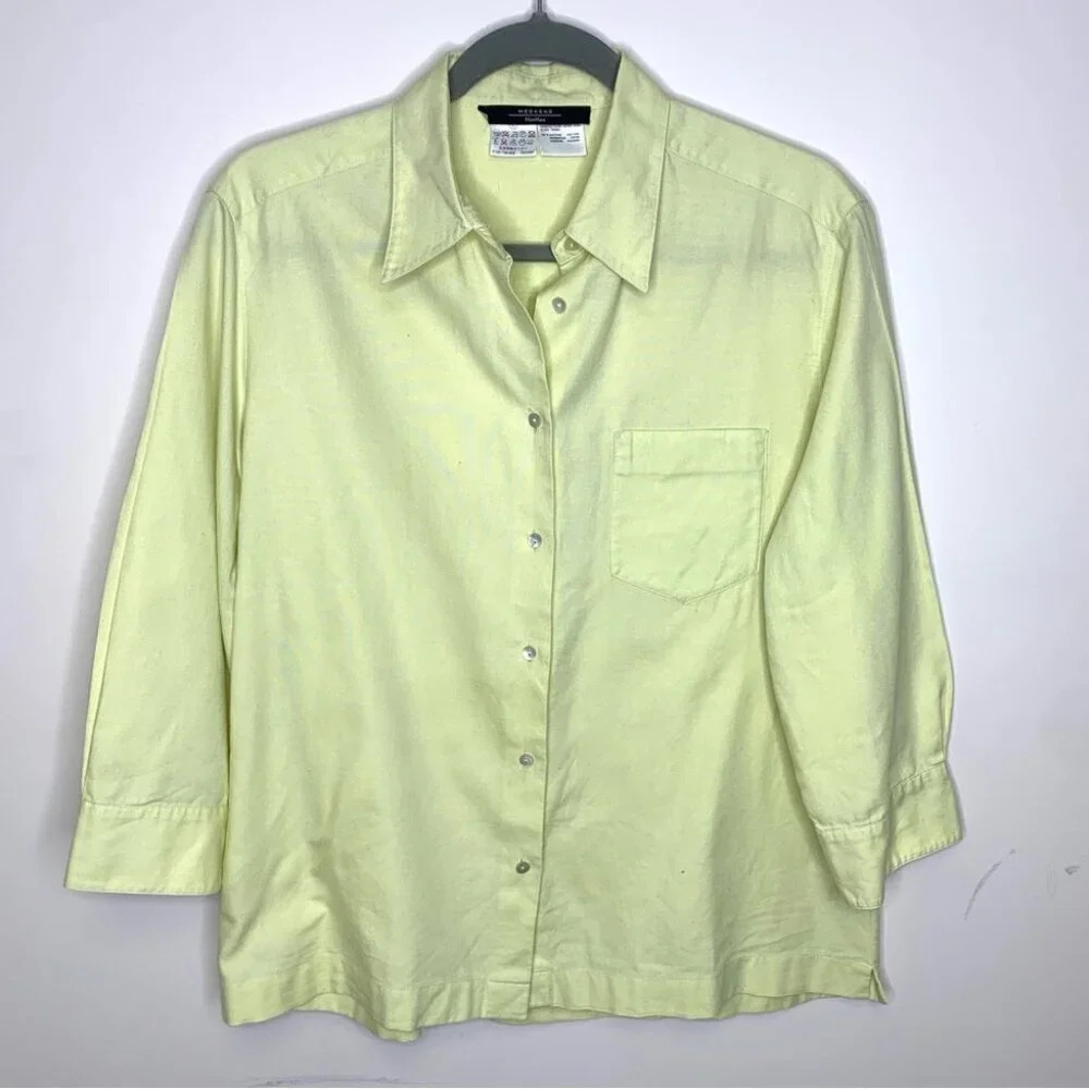 Vintage Weekend MaxMara Mint Green 3/4 Sleeves Button Front Shirt Size Large - Picture 2 of 11